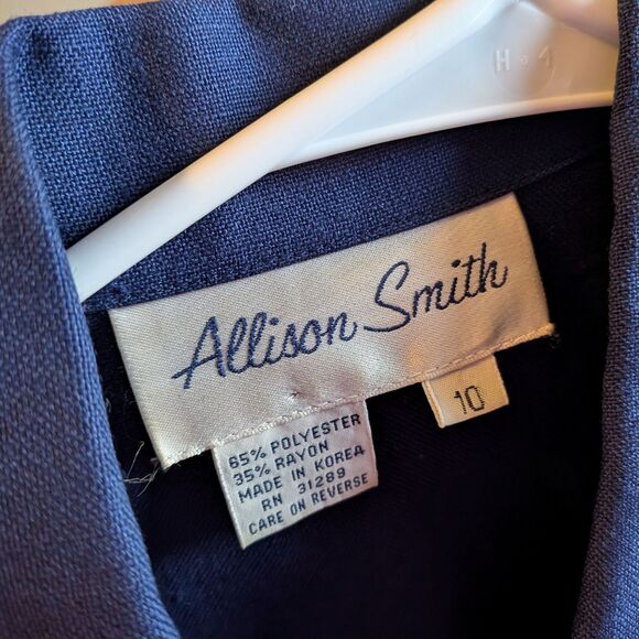 Vintage 80s Allison Smith Navy Blue Midi Dress Nautical Preppy Crest Size 10 - Picture 8 of 12